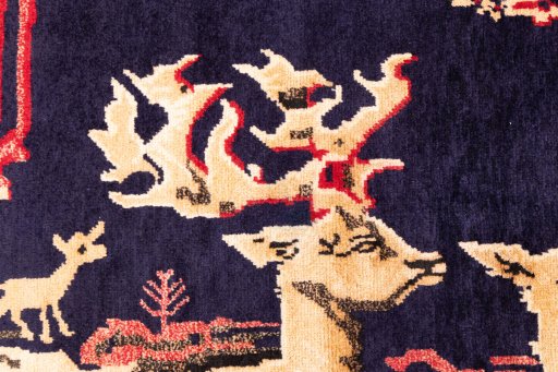 Full view of 1998s Baloch rug from Iran / Persia, 143 × 105 cm in Dark blue tones