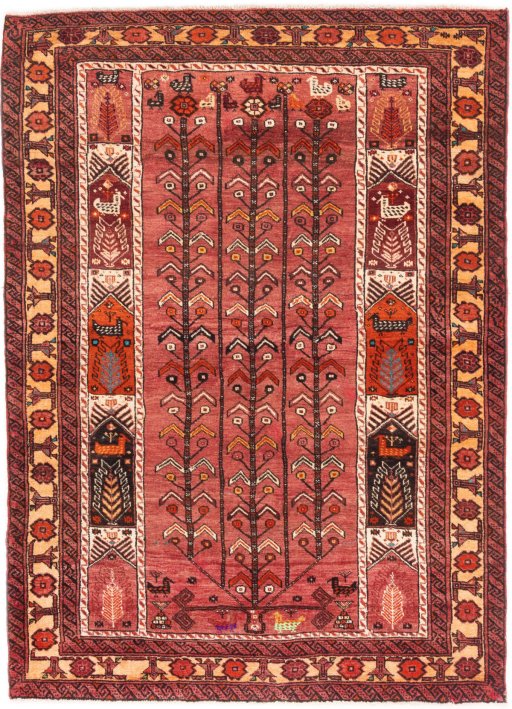 Full view of 1987s Baloch rug from Iran / Persia, 150 × 106 cm in Terracotta tones