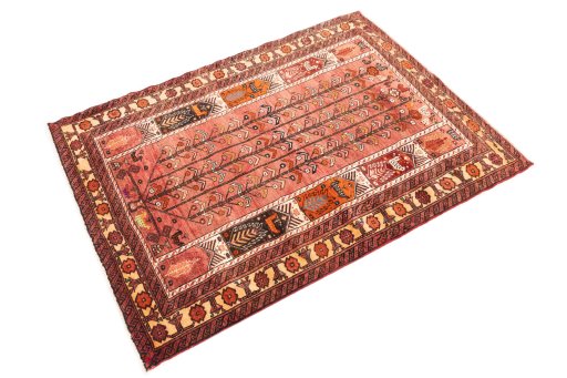 Close-up detail of 1987s Baloch rug from Iran / Persia showing Wool weave