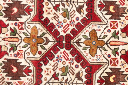 Full view of 1998s Baloch rug from Iran / Persia, 195 × 120 cm in Cream tones