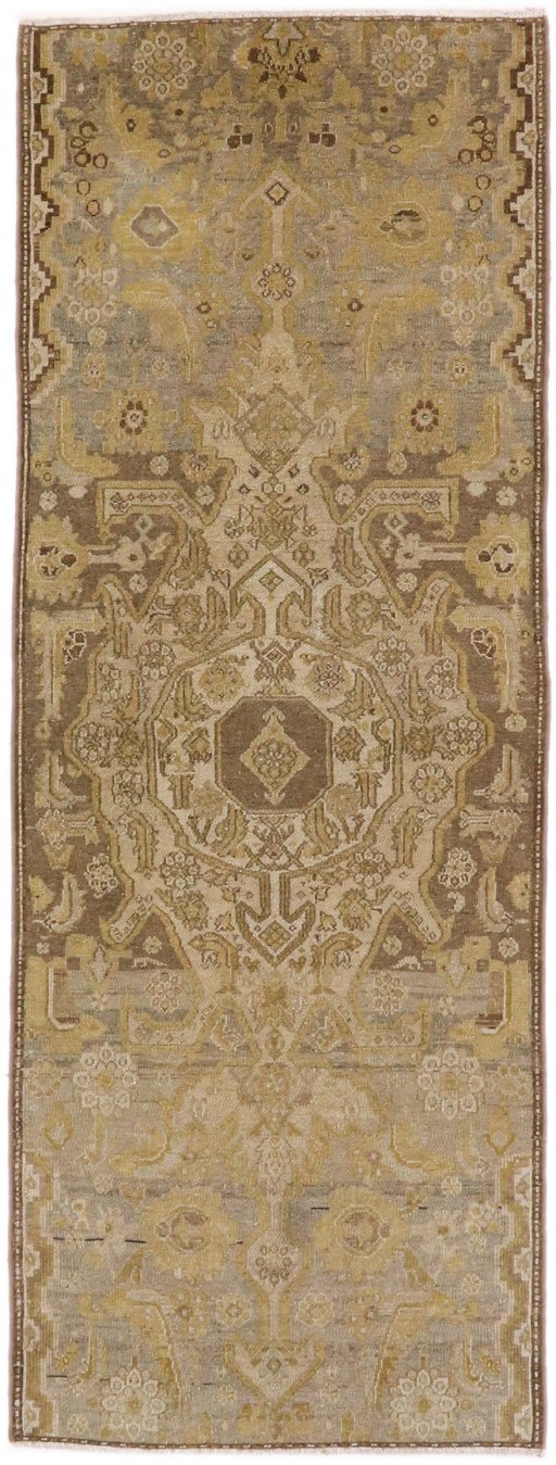 Full view of 1900s Bibikabad rug from Iran / Persia, 239 × 81 cm in Gray tones