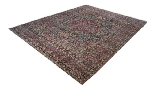 Close-up detail of 1920s Dorokhsh rug from Iran / Persia showing Wool weave