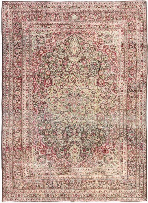 Full view of 1950s Dorokhsh rug from Iran / Persia, 366 × 267 cm in Black tones