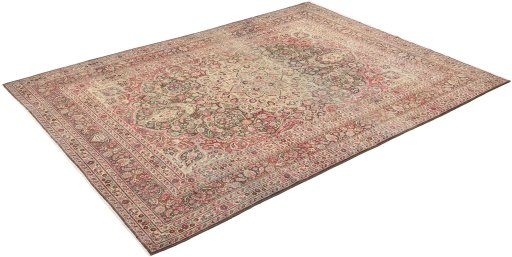 Corner detail of 1950s Dorokhsh rug showing border pattern and Wool pile