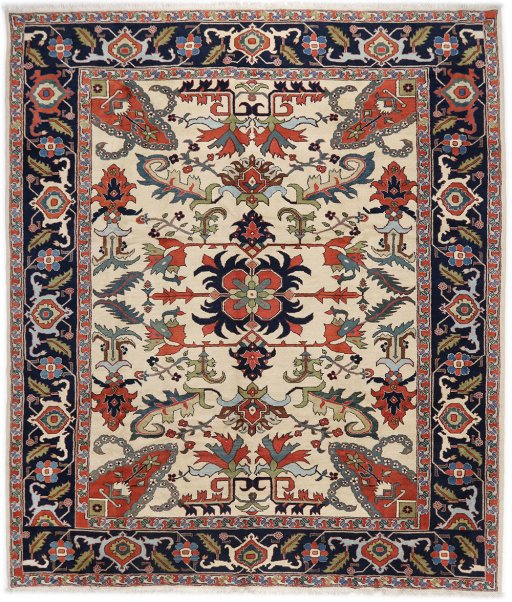 Full view of 1990s Gharajeh rug from Iran / Persia, 409 × 357 cm in Cream tones