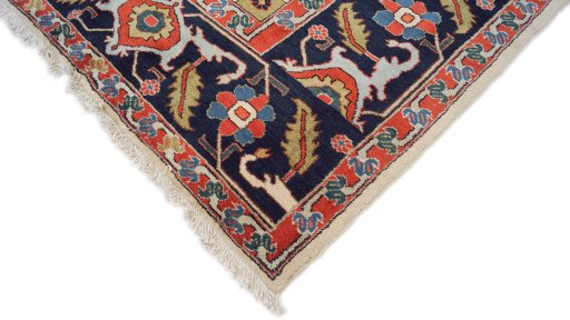 Backside of handmade 1990s Gharajeh rug showing knot structure and weave density
