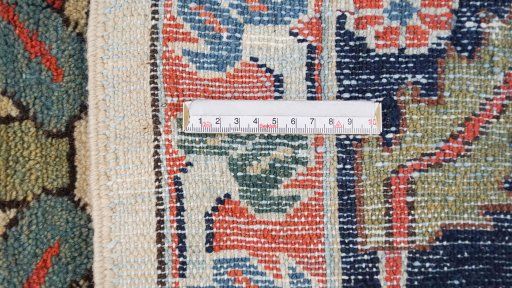 Full view of 1990s Gharajeh rug from Iran / Persia, 409 × 357 cm in Cream tones