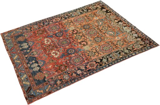 Corner detail of 1880s Gharajeh rug showing border pattern and Wool pile