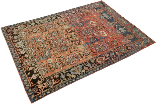 Close-up detail of 1880s Gharajeh rug from Iran / Persia showing Wool weave