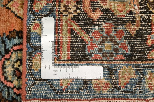 Close-up detail of 1880s Gharajeh rug from Iran / Persia showing Wool weave