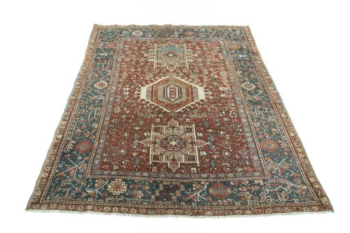 Surface texture of 1930s Gharajeh rug with natural Wool and intricate pattern