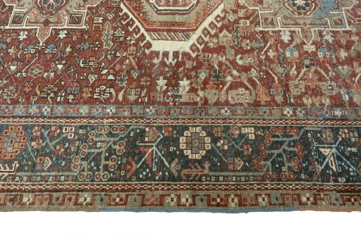 Close-up detail of 1930s Gharajeh rug from Iran / Persia showing Wool weave