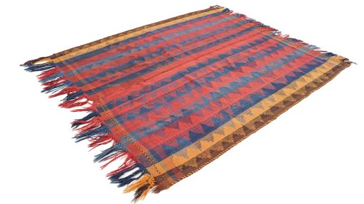 Corner detail of New Ghashghai rug showing border pattern and Wool pile