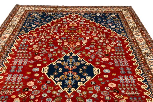 Full view of New Ghashghai rug from Iran / Persia, 307 × 198 cm in Red tones