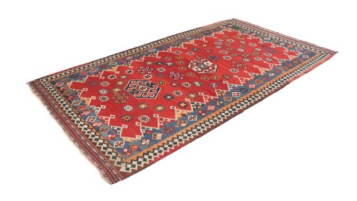 Close-up detail of 1940s Ghashghai rug from Iran / Persia showing Wool weave