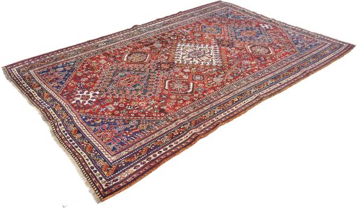 Close-up detail of 1940s Ghashghai rug from Iran / Persia showing Wool weave