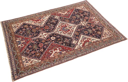 Close-up detail of 1900s Ghashghai rug from Iran / Persia showing Wool weave
