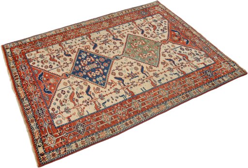 Close-up detail of 2000s Ghashghai rug from Iran / Persia showing Wool weave