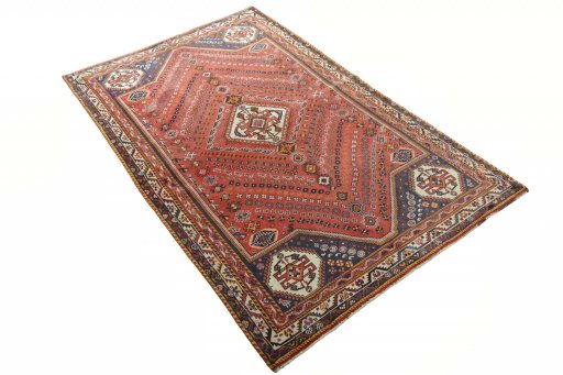 Close-up detail of 2000s Ghashghai rug from Iran / Persia showing Wool weave