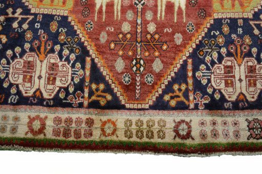 Close-up detail of 2000s Ghashghai rug from Iran / Persia showing Wool weave