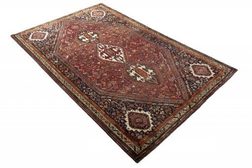 Close-up detail of 2000s Ghashghai rug from Iran / Persia showing Wool weave