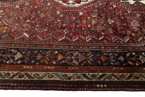 Close-up detail of 2000s Ghashghai rug from Iran / Persia showing Wool weave