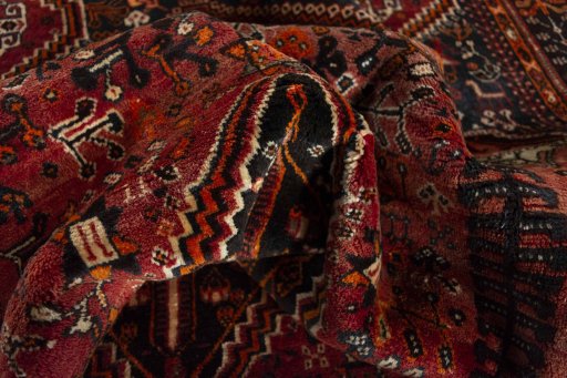 Close-up detail of 2000s Ghashghai rug from Iran / Persia showing Wool weave