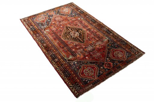 Close-up detail of 2000s Ghashghai rug from Iran / Persia showing Wool weave