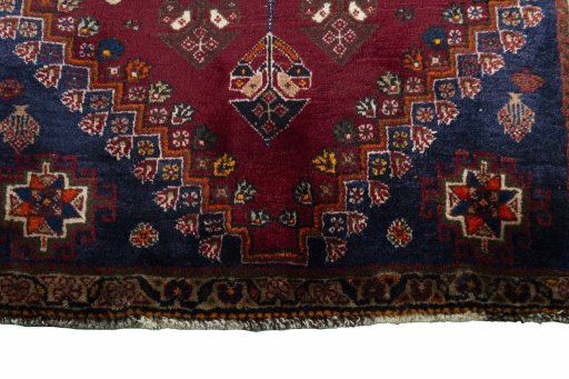 Close-up detail of 2000s Ghashghai rug from Iran / Persia showing Wool weave