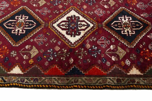 Full view of 2000s Ghashghai rug from Iran / Persia, 198 × 80 cm in Red tones