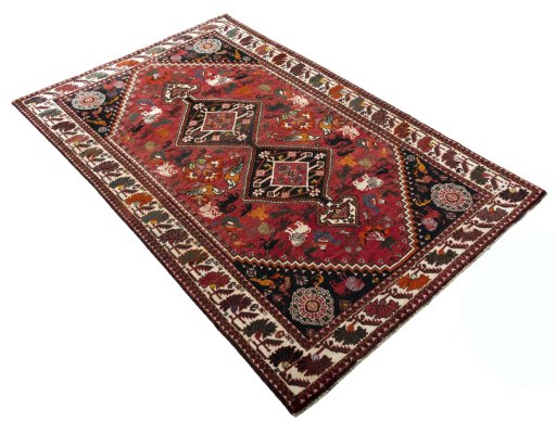 Close-up detail of 2000s Ghashghai rug from Iran / Persia showing Wool weave
