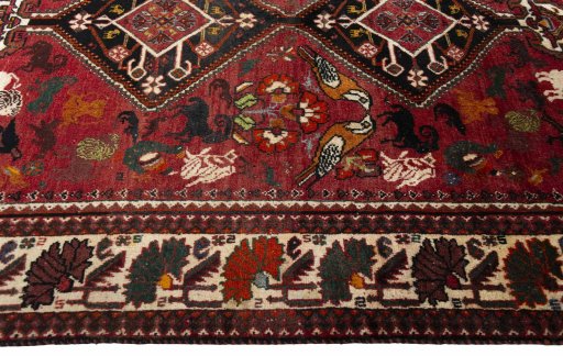 Close-up detail of 2000s Ghashghai rug from Iran / Persia showing Wool weave