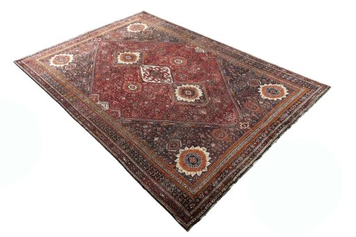 Close-up detail of 2000s Ghashghai rug from Iran / Persia showing Wool weave