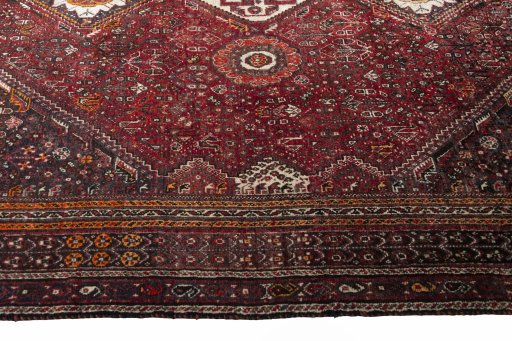 Close-up detail of 2000s Ghashghai rug from Iran / Persia showing Wool weave