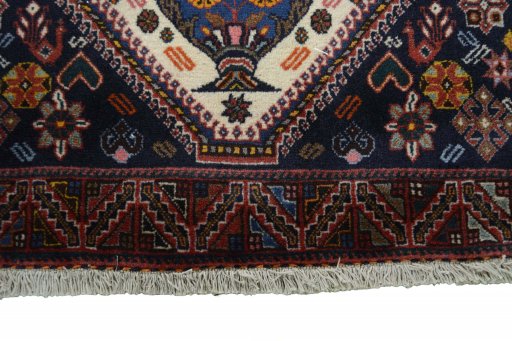 Full view of 2000s Ghashghai rug from Iran / Persia, 143 × 102 cm in Beige tones