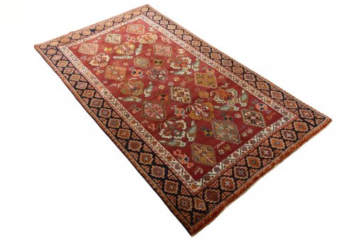 Close-up detail of 2000s Ghashghai rug from Iran / Persia showing Wool weave