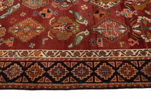 Close-up detail of 2000s Ghashghai rug from Iran / Persia showing Wool weave