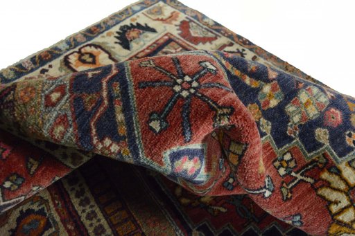 Close-up detail of 2000s Ghashghai rug from Iran / Persia showing Wool weave