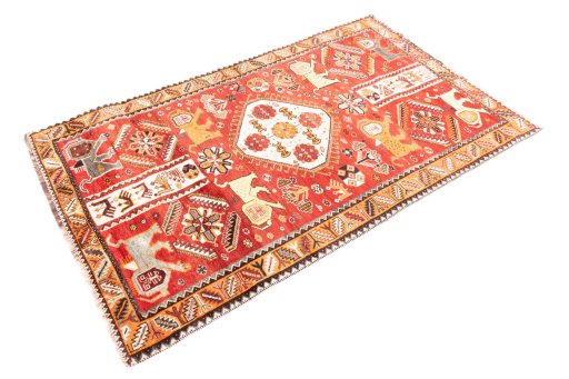 Corner detail of 1994s Ghashghai rug showing border pattern and Wool pile