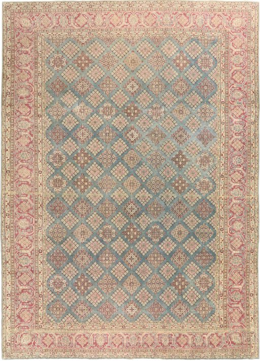Full view of 1920s Hamedan rug from Iran / Persia, 340 × 243 cm in Blue tones