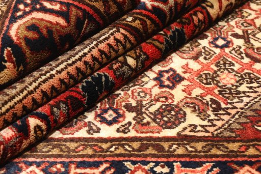 Close-up detail of 1940s Hamedan rug from Iran / Persia showing Wool weave