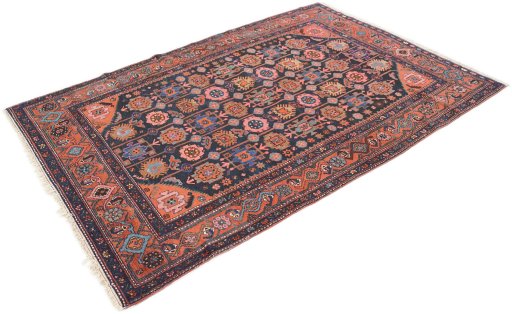 Close-up detail of 1920s Hamedan rug from Iran / Persia showing Wool weave