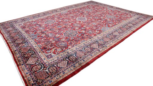 Close-up detail of 1910s Hamedan rug from Iran / Persia showing Wool weave