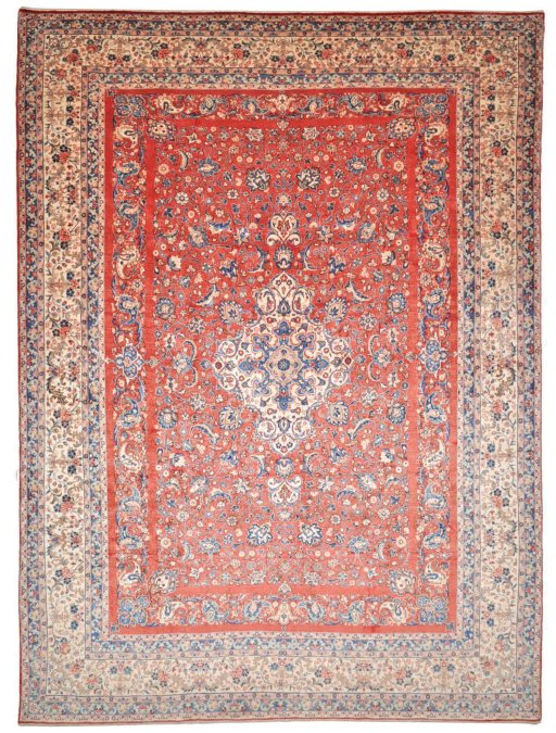 Full view of 2000s Hamedan rug from Iran / Persia, 367 × 274 cm in Red tones