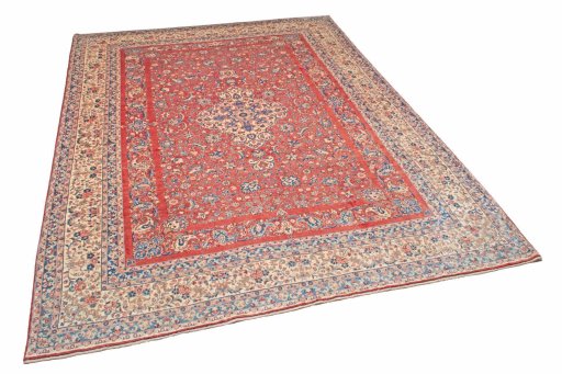 Corner detail of 2000s Hamedan rug showing border pattern and Wool pile