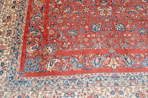 Backside of handmade 2000s Hamedan rug showing knot structure and weave density