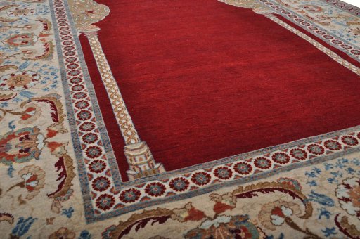Backside of handmade New Hamedan rug showing knot structure and weave density