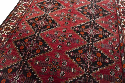 Backside of handmade 2000s Hamedan rug showing knot structure and weave density