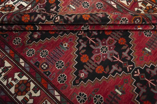 Full view of 2000s Hamedan rug from Iran / Persia, 295 × 211 cm in Red tones
