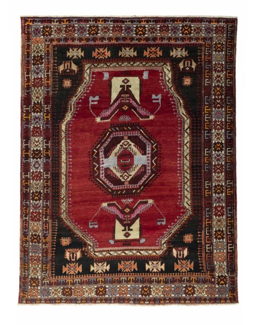 Full view of 2000s Hamedan rug from Iran / Persia, 282 × 210 cm in Red tones
